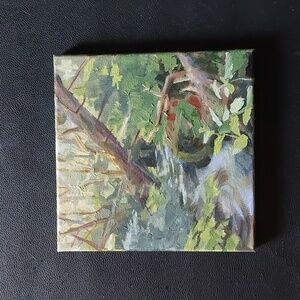 Hidden Stream, Pacific Northwest, Plein Air  Camping Original Art, 8x8 canvas